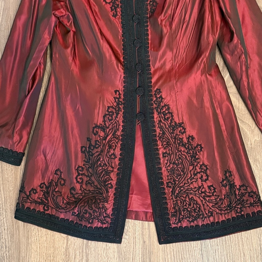 Vintage Marie, St. Claire iridescent burgundy beaded embroidered jacket - Picture 4 of 8